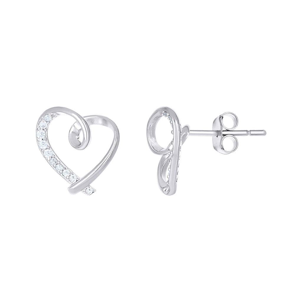 925 Sterling Silver Womens Cubic-Zirconia Knotted Heart Stud Earrings