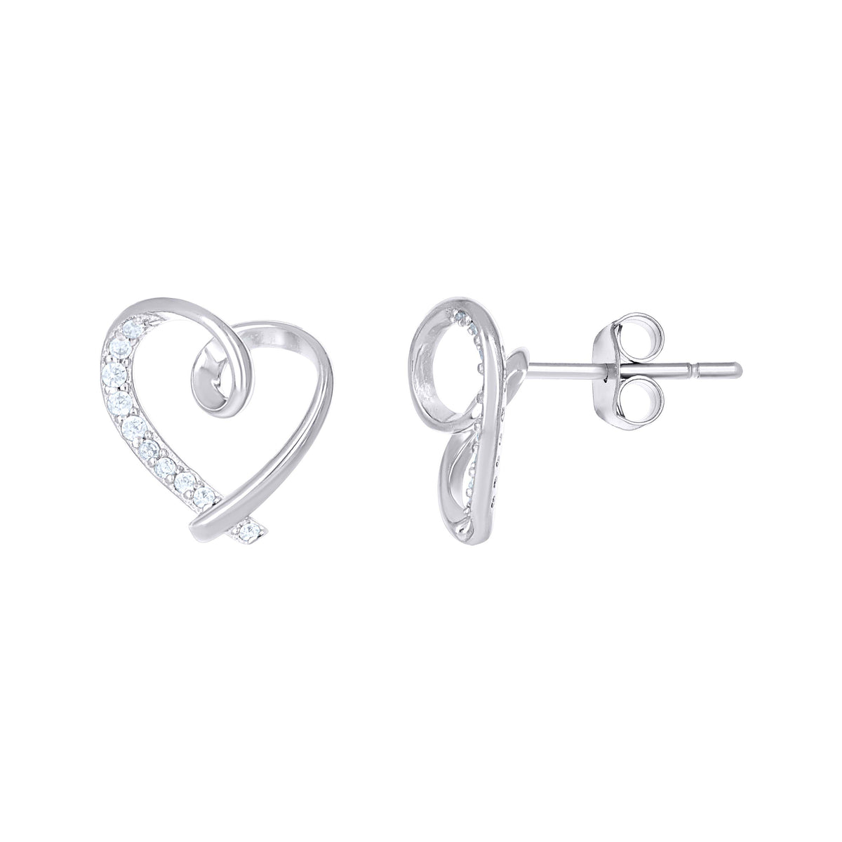 925 Sterling Silver Womens Cubic-Zirconia Knotted Heart Stud Earrings