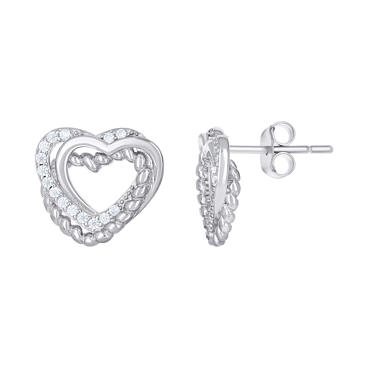 925 Sterling Silver Womens Cubic-Zirconia Intertwined Hearts Stud Earrings