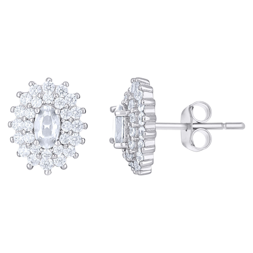 925 Sterling Silver Womens Pink White Oval Round Cubic-Zirconia Oval Fashion Stud Earrings