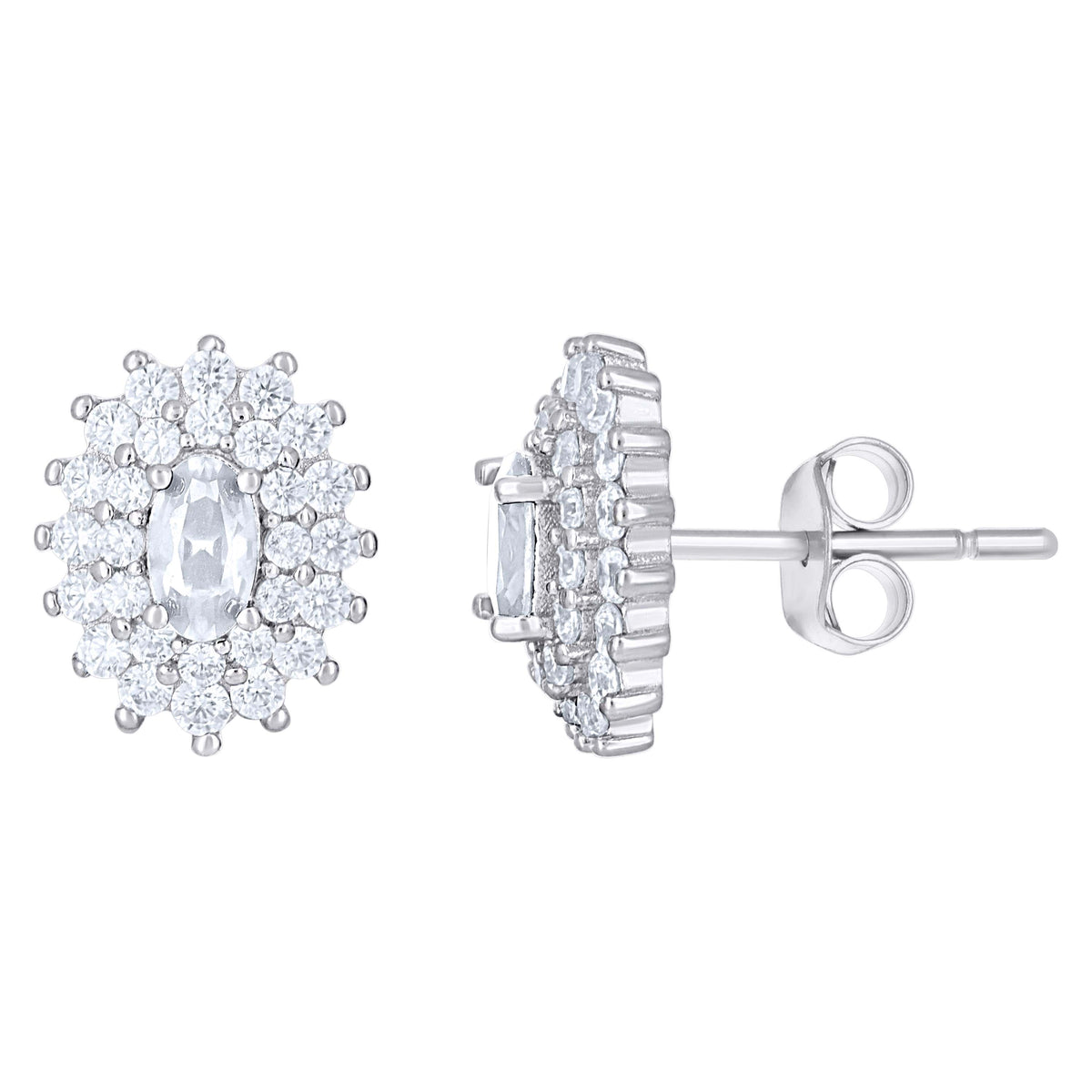 925 Sterling Silver Womens Pink White Oval Round Cubic-Zirconia Oval Fashion Stud Earrings