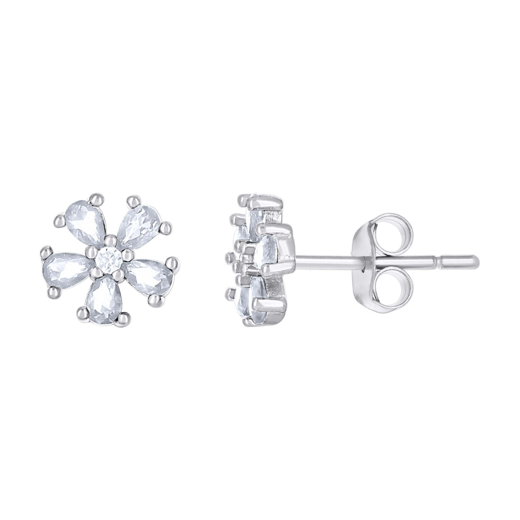 925 Sterling Silver Womens Pink White Teardrop Round Cubic-Zirconia Flower Fashion Stud Earrings