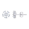 925 Sterling Silver Womens Pink White Teardrop Round Cubic-Zirconia Flower Fashion Stud Earrings
