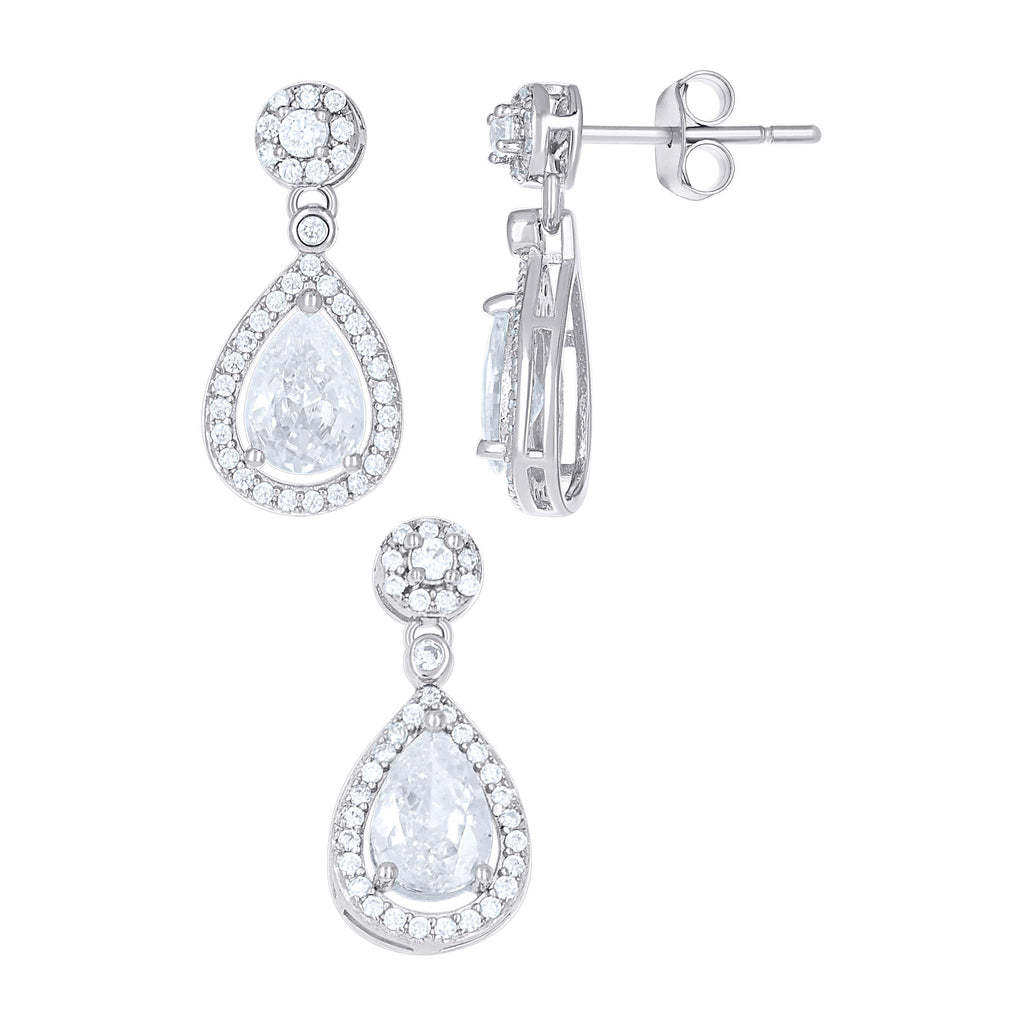 925 Sterling Silver Womens Teardrop Round Cubic-Zirconia Halo Teardrop Fashion Earrings And Pendant Set