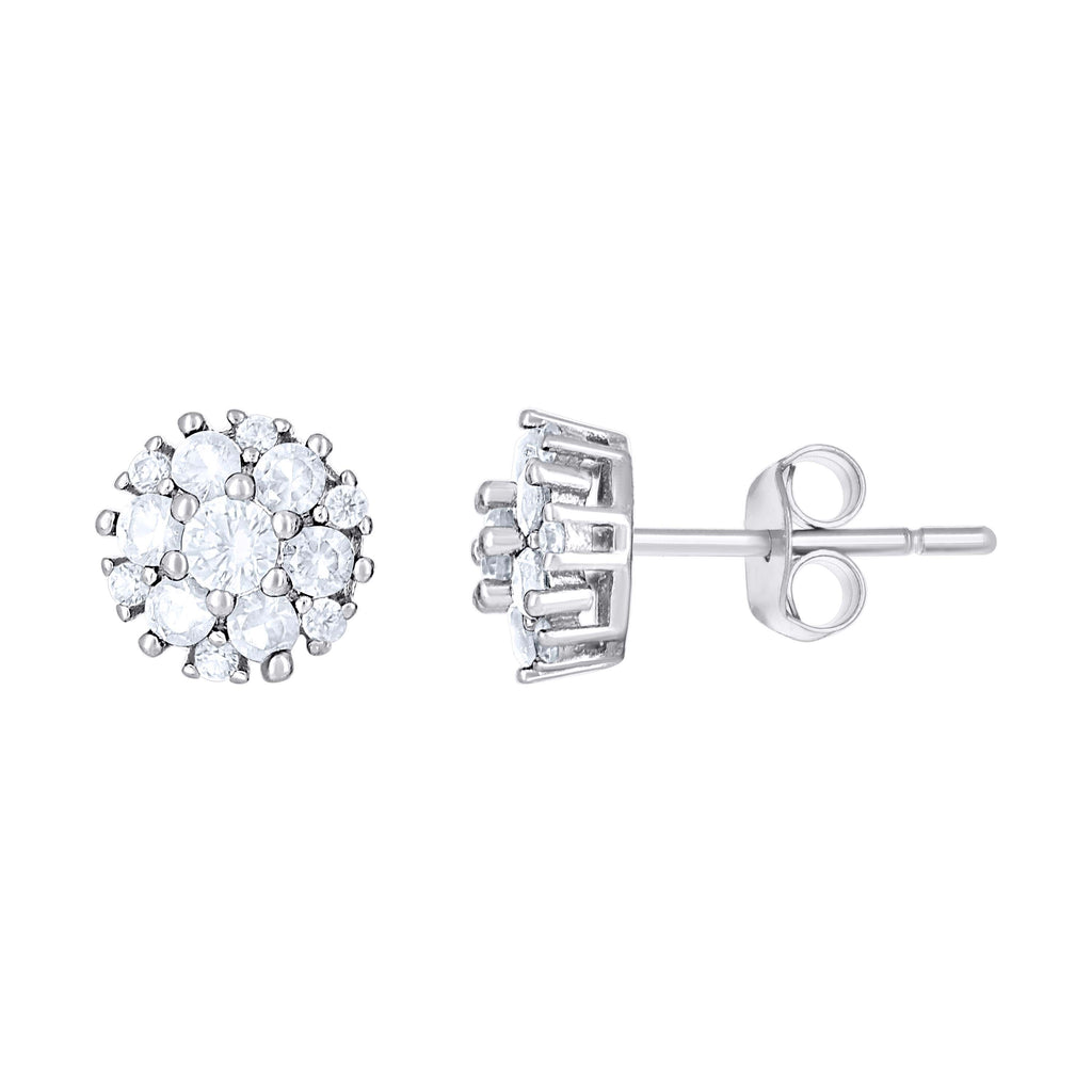 925 Sterling Silver Womens Green White Cubic-Zirconia Flower Fashion Stud Earrings