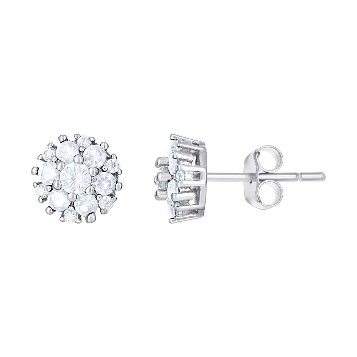 925 Sterling Silver Womens Green White Cubic-Zirconia Flower Fashion Stud Earrings