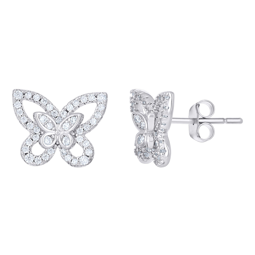 925 Sterling Silver Womens Cubic-Zirconia Butterfly Stud Earrings