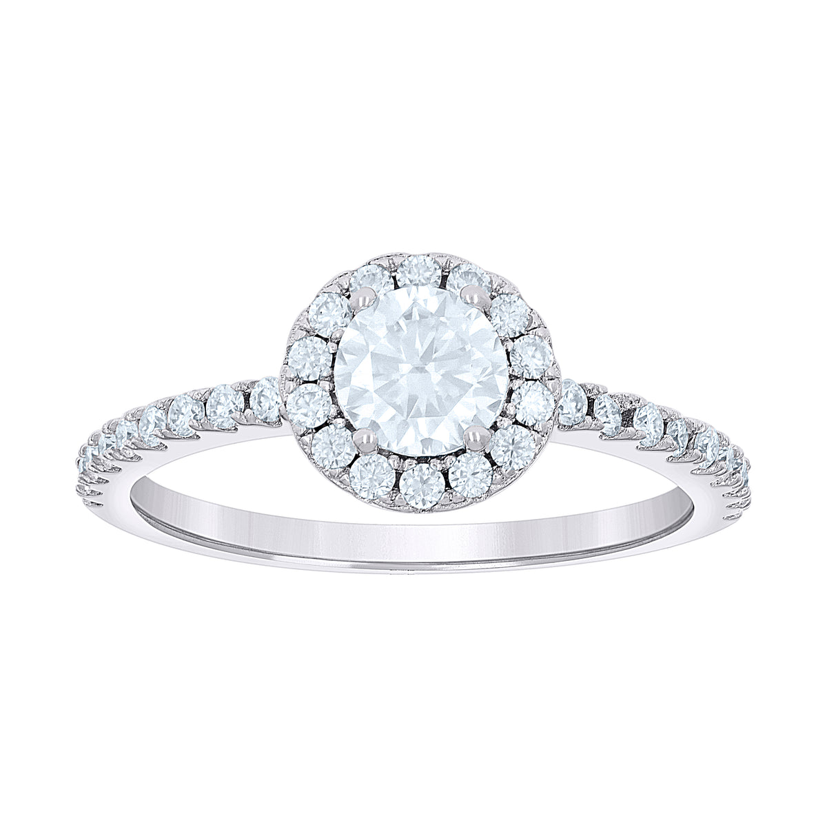 925 Sterling Silver Womens 0.88ct Moissanite Halo Engagement Ring