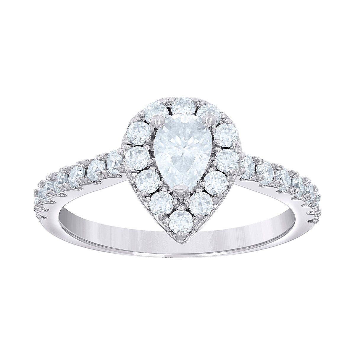 925 Sterling Silver Womens Pear Round 1.05ct Moissanite Teardrop Engagement Ring