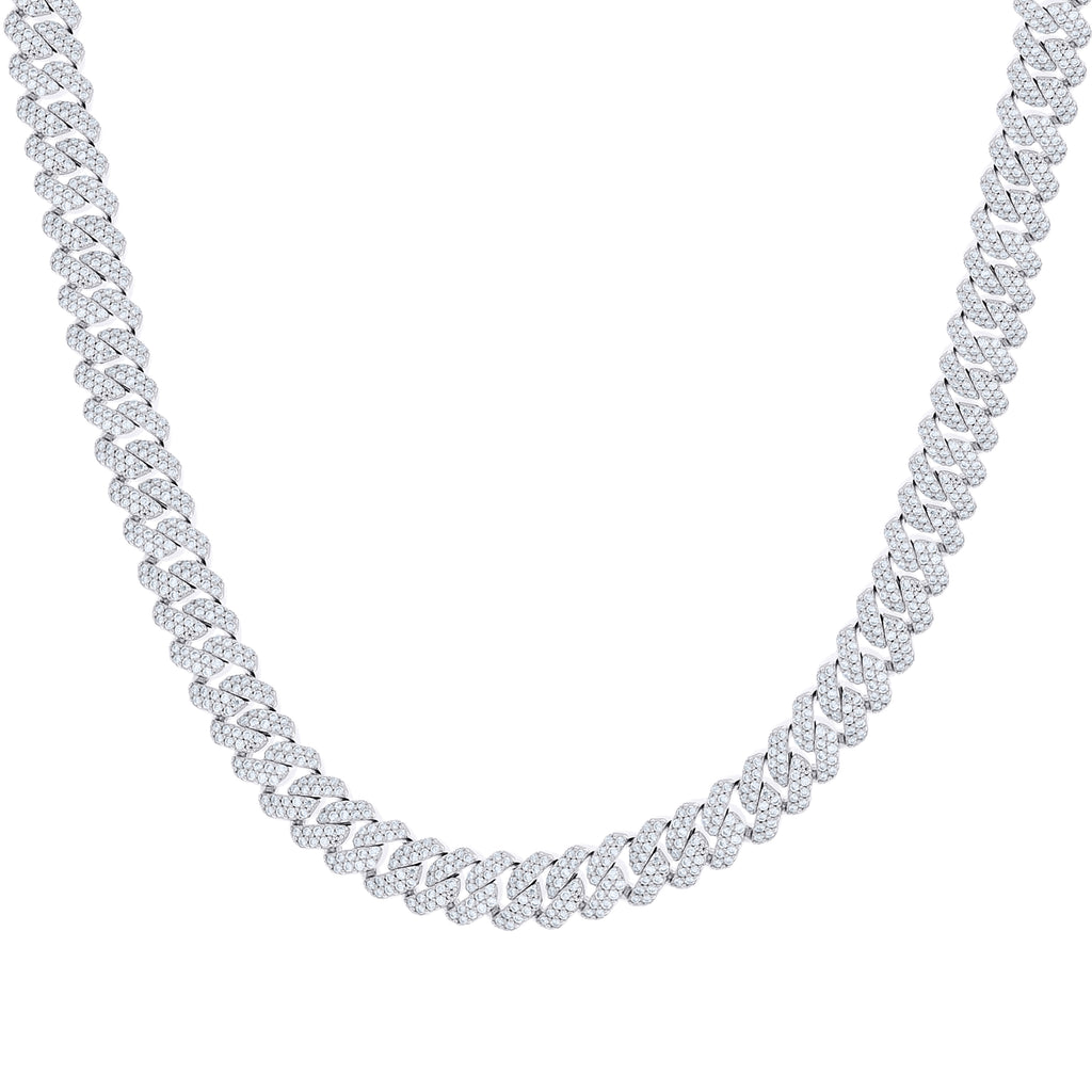 925 Sterling Silver Unisex Moissanite Monaco Chain Necklace 10mm 18 Inches