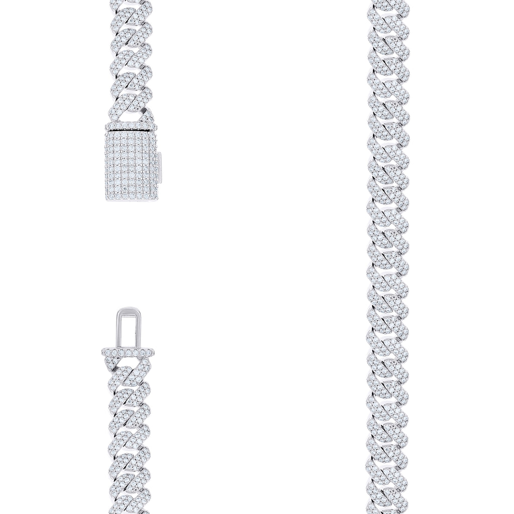 925 Sterling Silver Unisex Moissanite Monaco Chain Necklace 10mm 18 Inches
