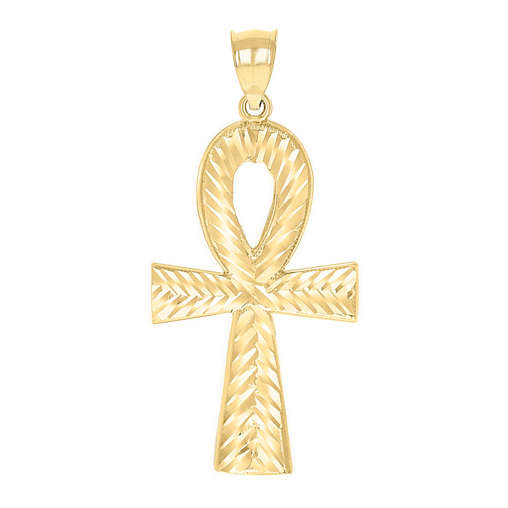 10K Yellow Gold Unisex Egyptian Ankh Cross Religious Charm Pendant