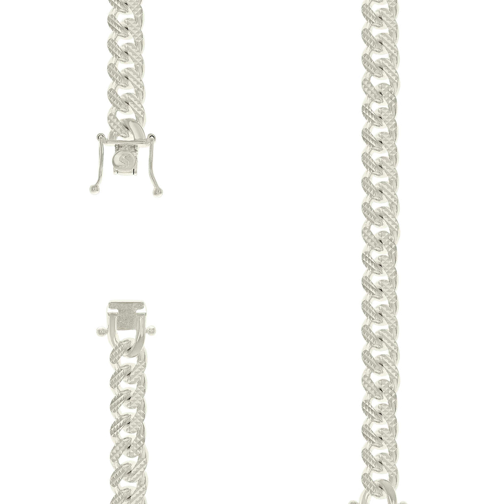 925 Silver Solid Miami Cuban Pyramid Chain Silver 9.8mm-26"
