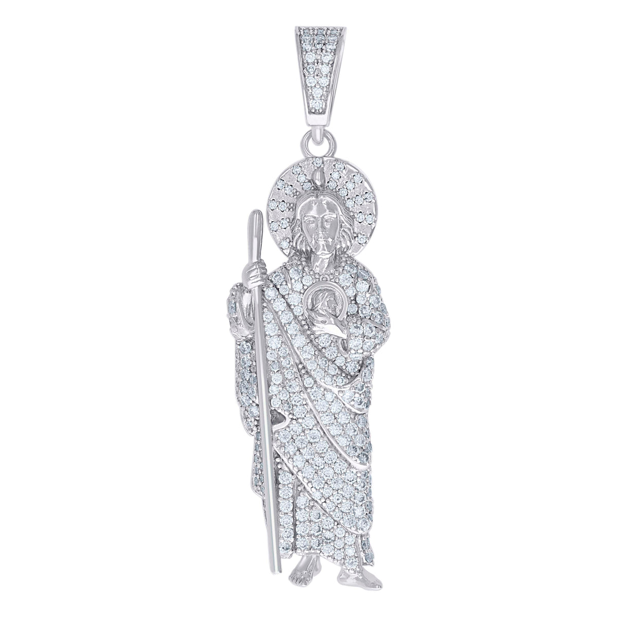 925 Sterling Silver Mens Cubic-Zirconia St. Jude Religious Charm Pendant