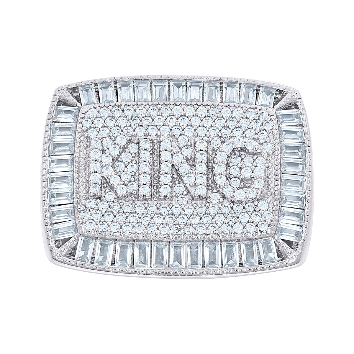 925 Sterling Silver Mens 0.79ct Round, 2.15ct Baguette Moissanite KING Square Head Fashion Ring Size 12