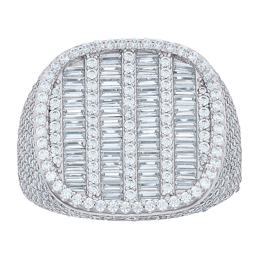 925 Sterling Silver Mens 3.19ct Round, 1.53ct Baguette Moissanite Square Head Fashion Ring Size 10