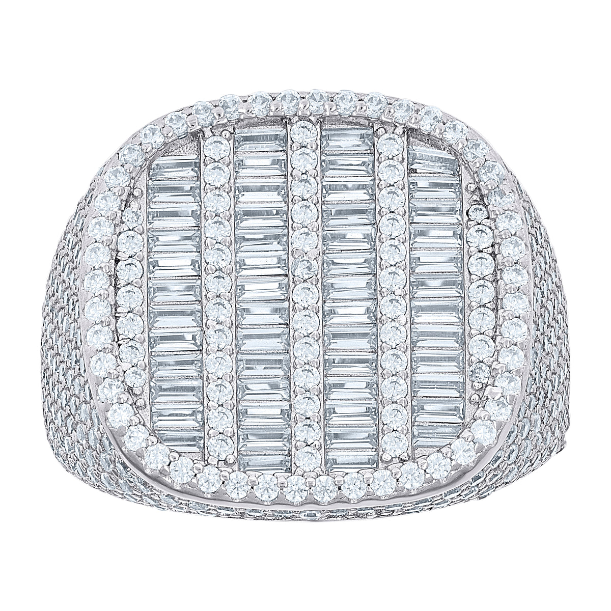 925 Sterling Silver Mens 3.19ct Round, 1.53ct Baguette Moissanite Square Head Fashion Ring Size 10