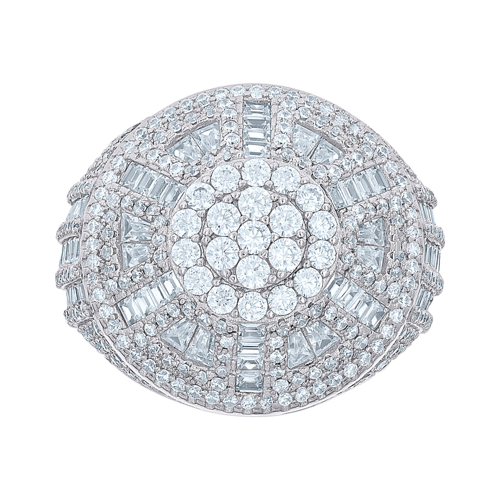 925 Sterling Silver Mens Round Baguette 2.88ct, 4.1ct Moissanite Round Cluster Fashion Ring