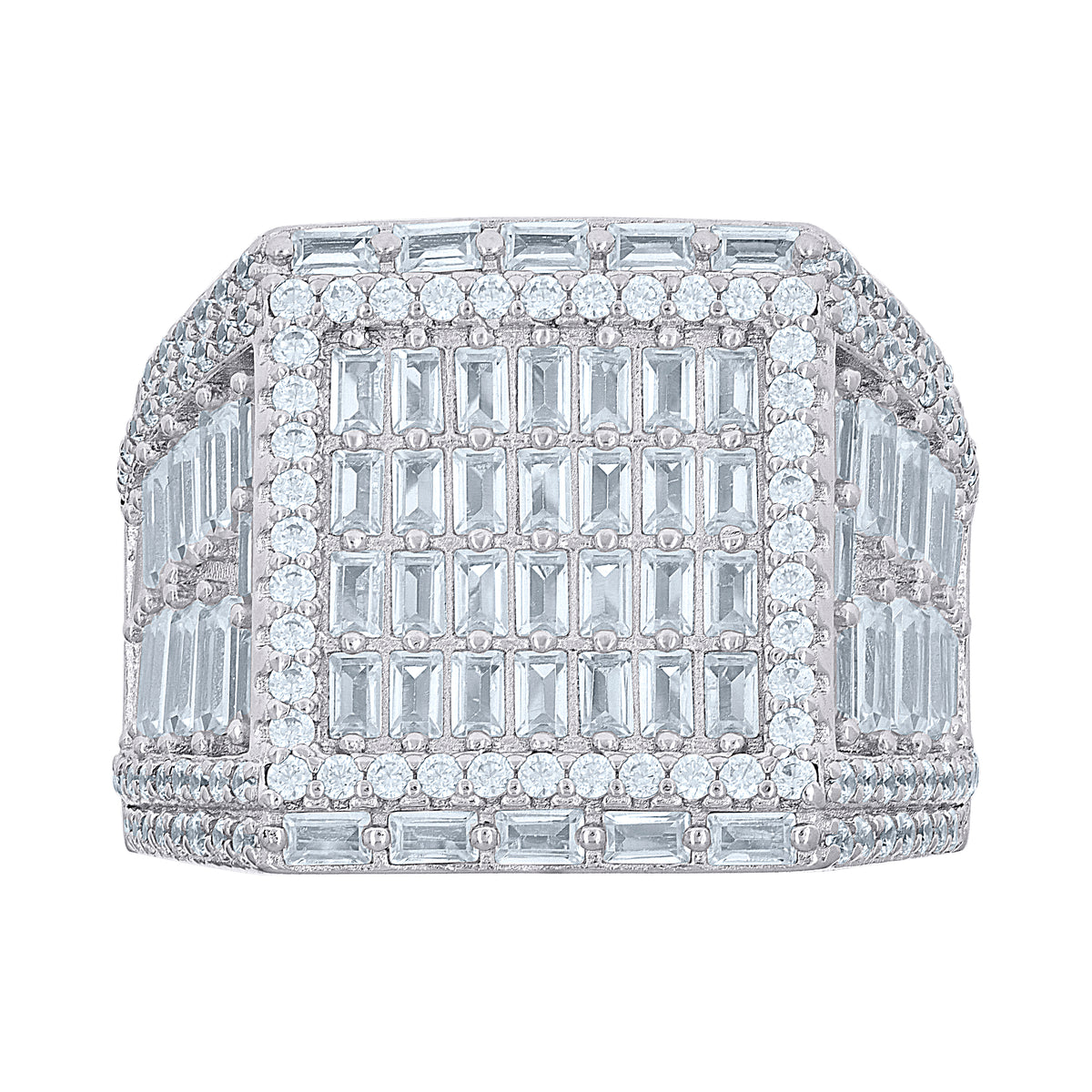 925 Sterling Silver Mens Round Baguette 1.11ct, 4.69ct Moissanite Square Head Fashion Ring Size 12