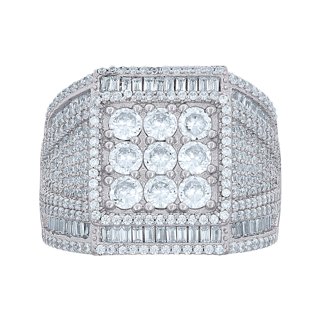 925 Sterling Silver Mens Round Baguette 3.65ct, 1.28ct Moissanite Square Head Fashion Ring