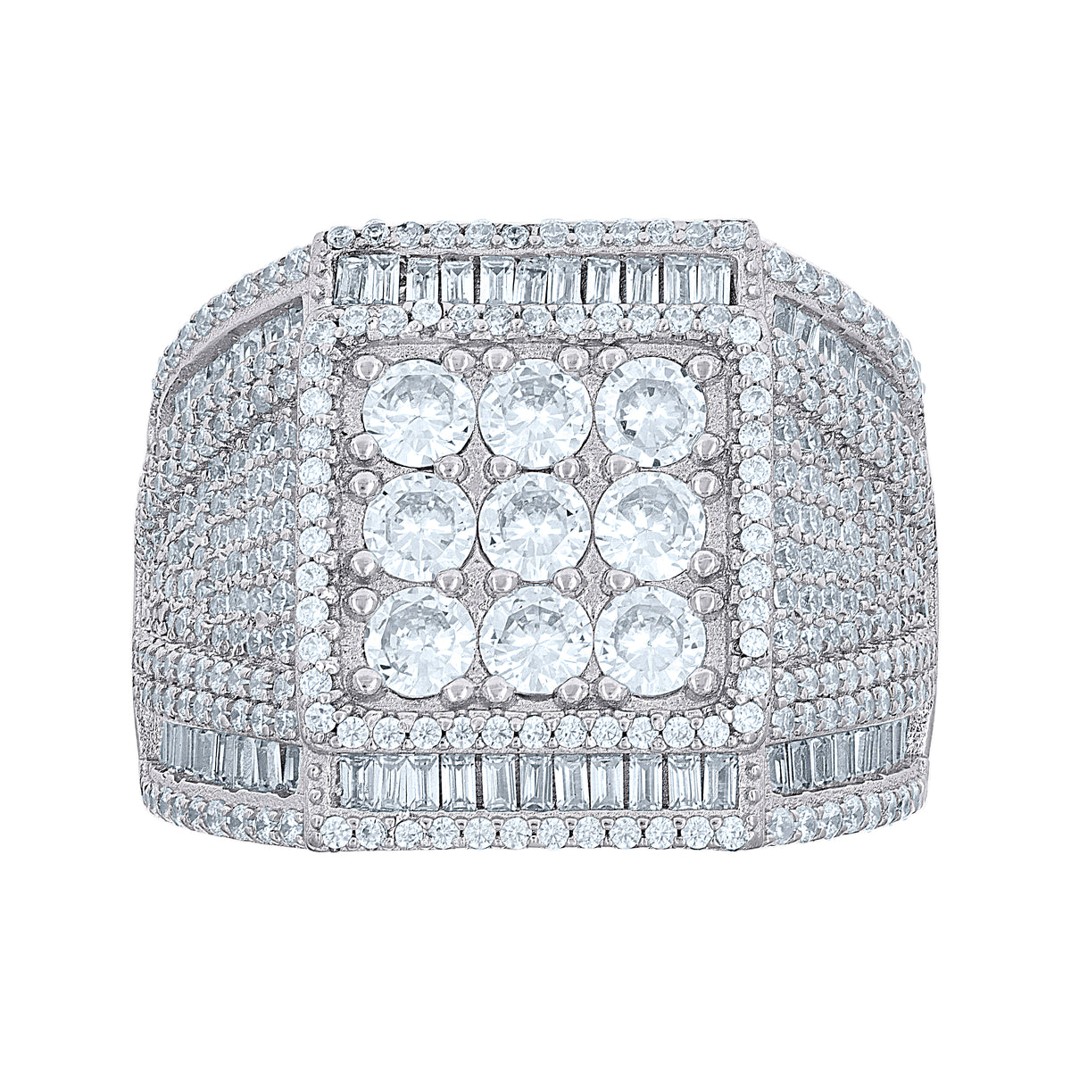 925 Sterling Silver Mens Round Baguette 3.65ct, 1.28ct Moissanite Square Head Fashion Ring Size 10