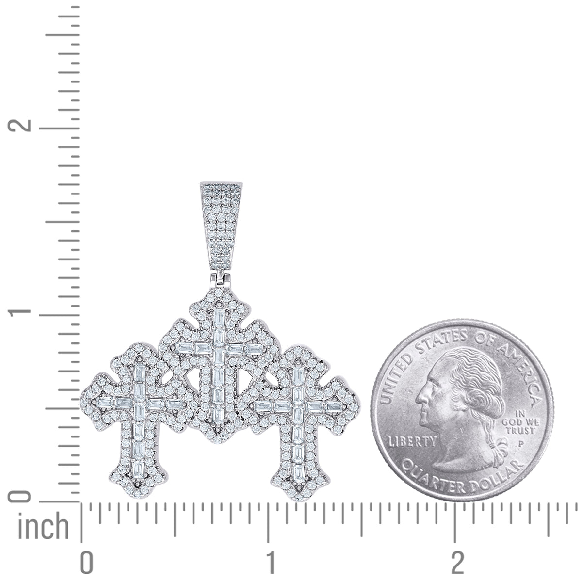 925 Sterling Silver Mens Round Baguette 1.66ct, 1.7ct Moissanite Triple Cross Religious Charm Pendant