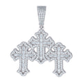 925 Sterling Silver Mens Round Baguette 1.66ct, 1.7ct Moissanite Triple Cross Religious Charm Pendant