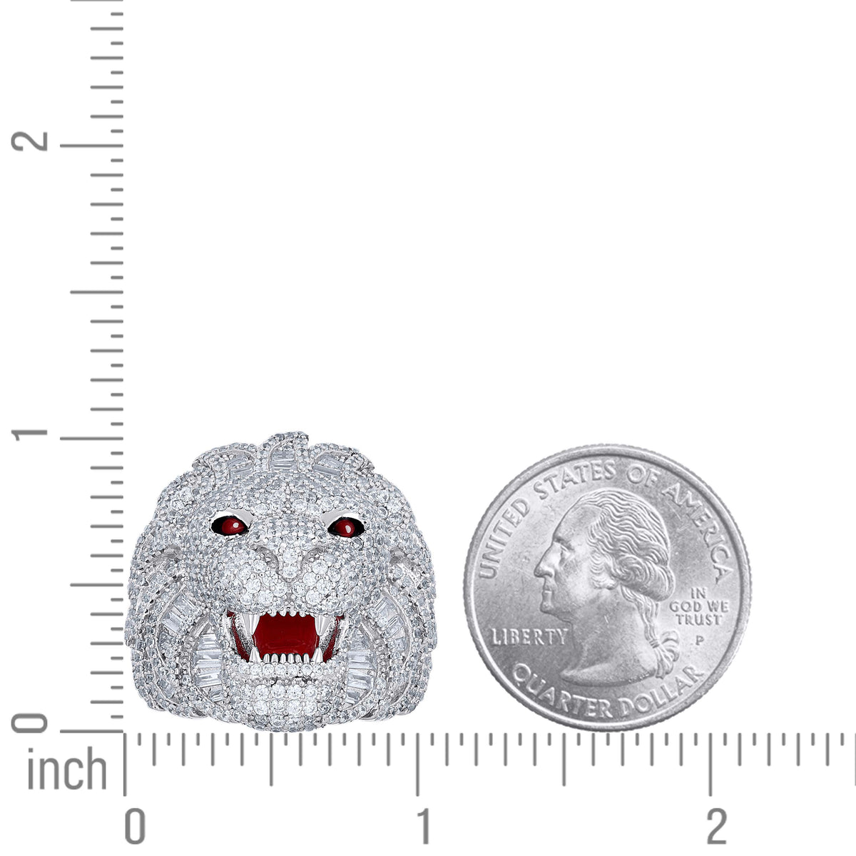 925 Sterling Silver Mens Baguette Round Cubic-Zirconia Lion Head Enameled Wildlife Ring S12