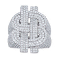 925 Sterling Silver Mens Cubic-Zirconia Dollar Sign Currency Ring S10