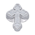 925 Sterling Silver Mens Baguette Round Cubic-Zirconia Cross Religious Ring
