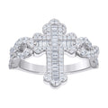 925 Sterling Silver Mens Baguette Round Cubic-Zirconia Cross Religious Ring S8-S11