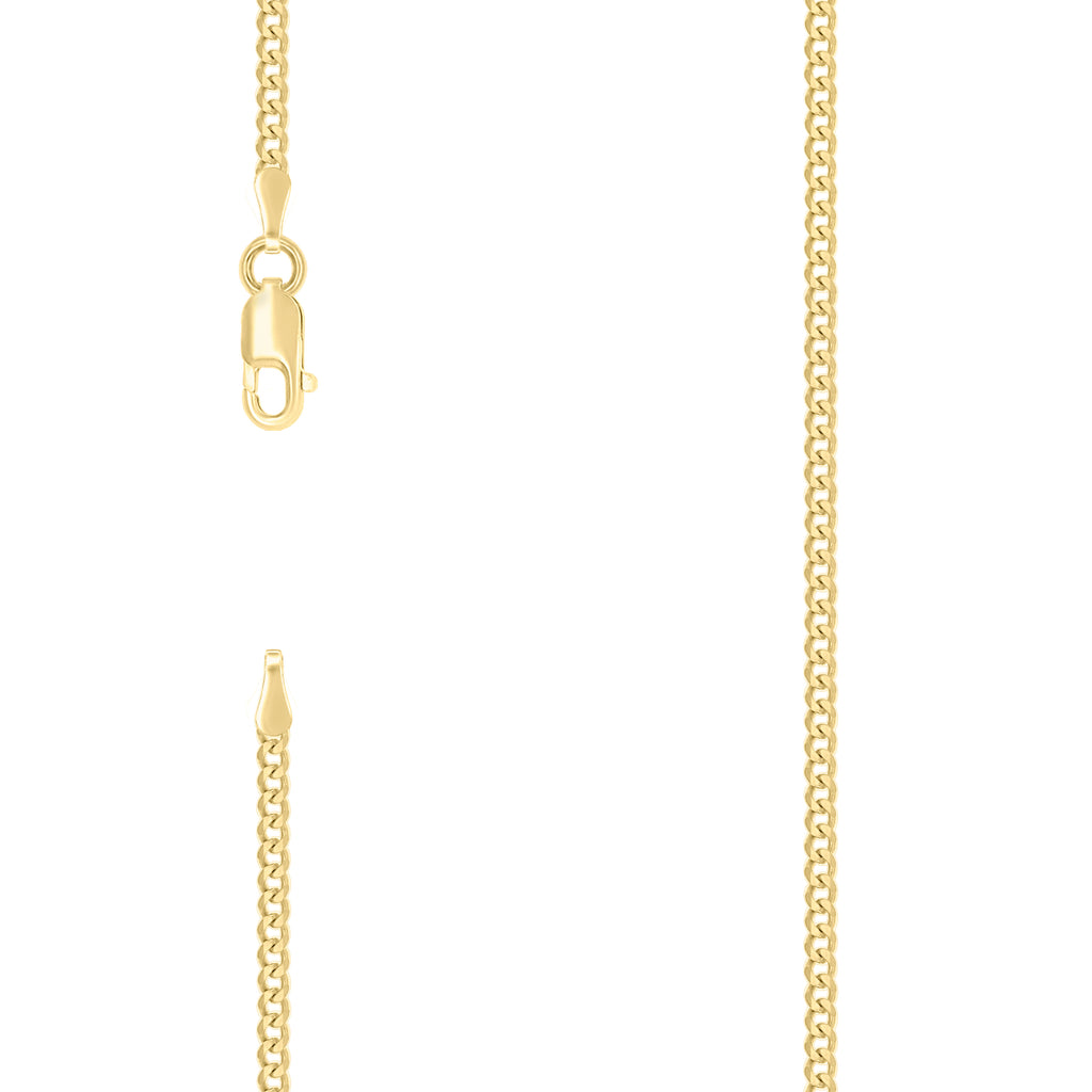 925 Silver Solid Super Flat Cuban Chain Yellow 2mm