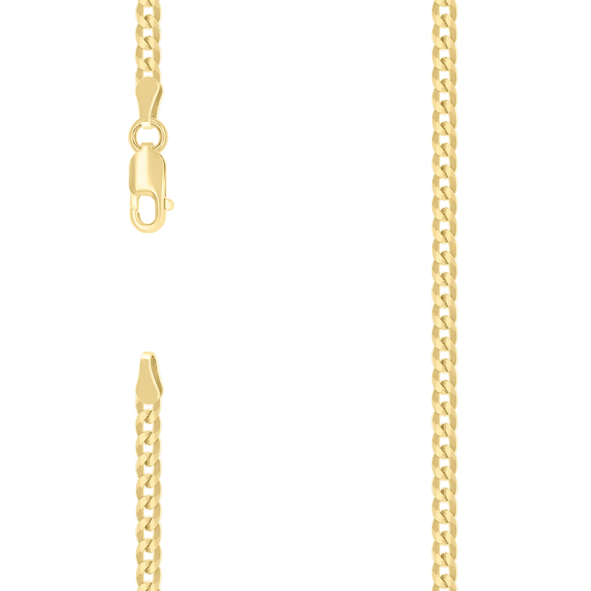 925 Silver Solid Super Flat Cuban Chain Yellow 2.8mm-9
