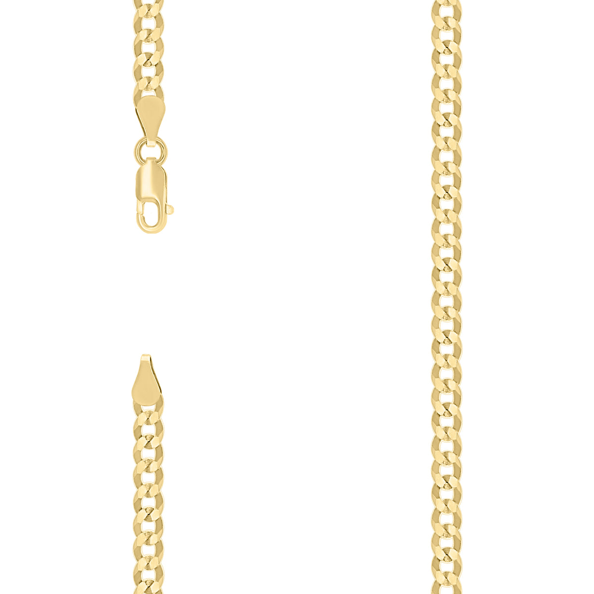 925 Silver Solid Super Flat Cuban Chain Yellow 3.7mm