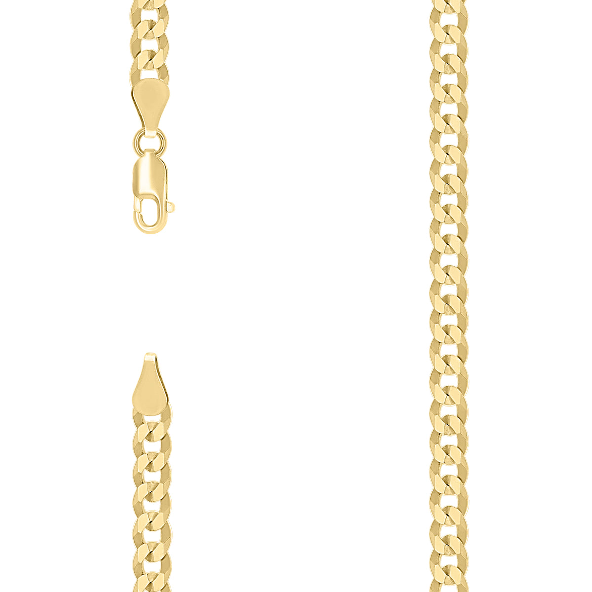 925 Silver Solid Super Flat Cuban Chain Yellow 5.2mm-7