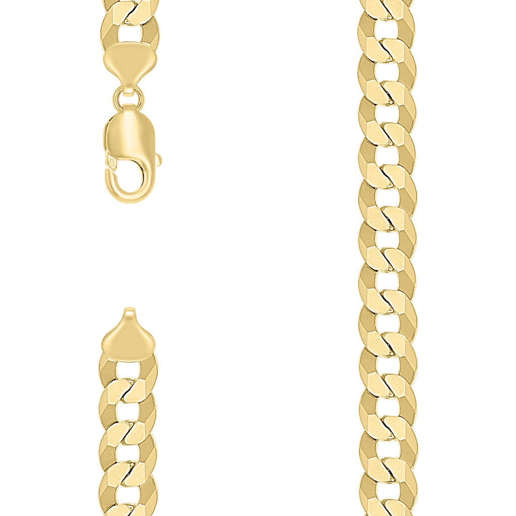 925 Silver Solid Super Flat Cuban Chain Yellow 10.5mm-26