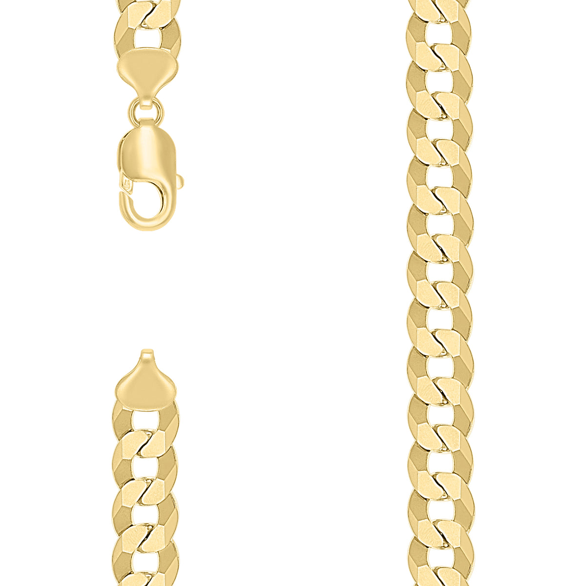 925 Silver Solid Super Flat Cuban Chain Yellow 10.5mm-8