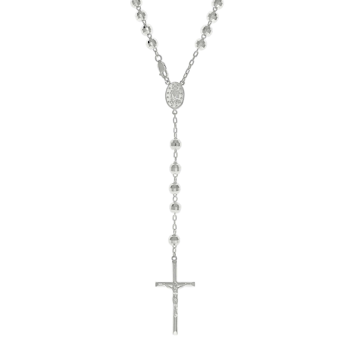 925 Sterling Silver Unisex Rosary Necklace 6mm Size 24 Inches