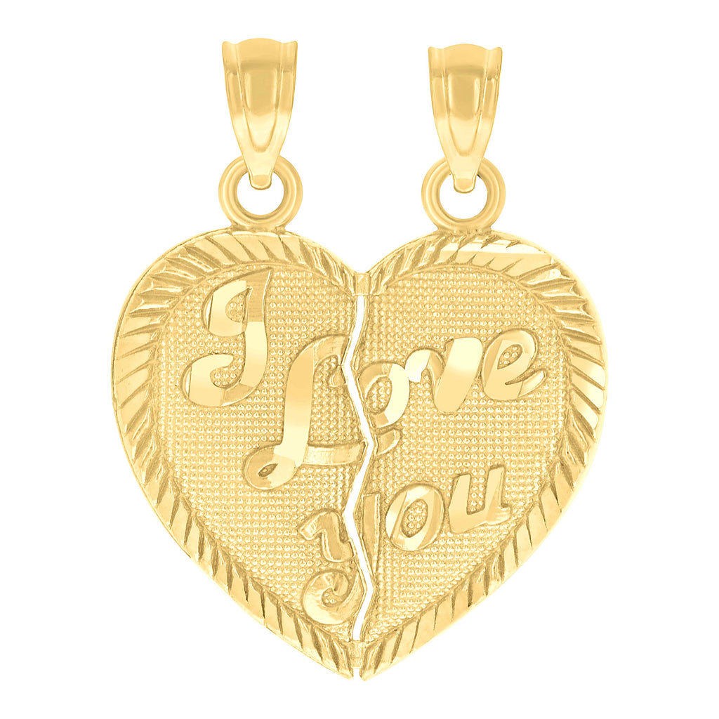 10K Yellow Gold Womens Textured I Love You Break Apart Heart Charm Pendant