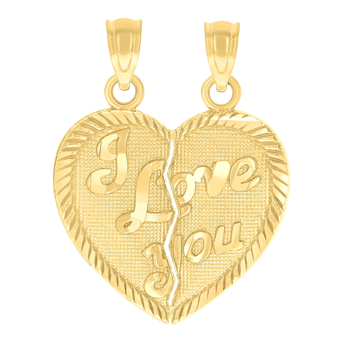 10K Yellow Gold Womens Textured I Love You Break Apart Heart Charm Pendant