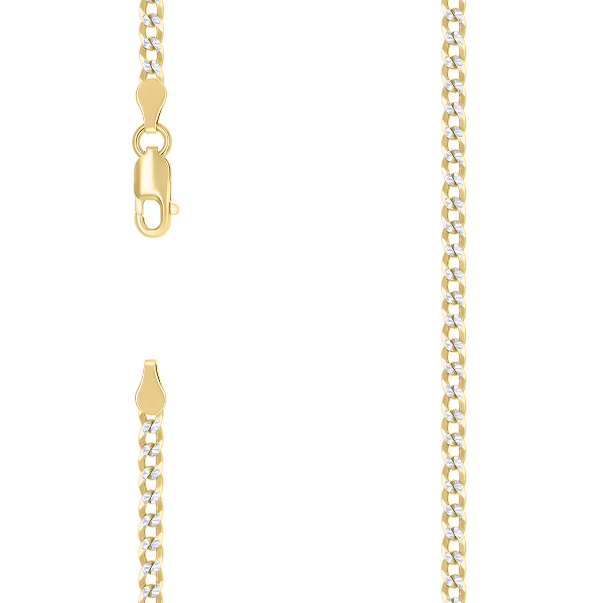 925 Silver Solid Super Flat Cuban Chain Two-tone 2.8mm-14