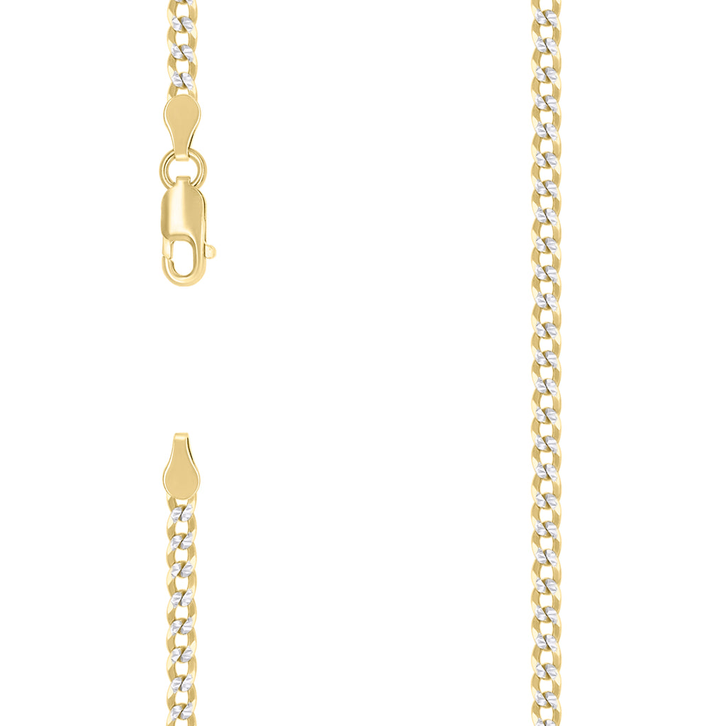 925 Silver Solid Super Flat Cuban Chain Two-tone 2.8mm-7