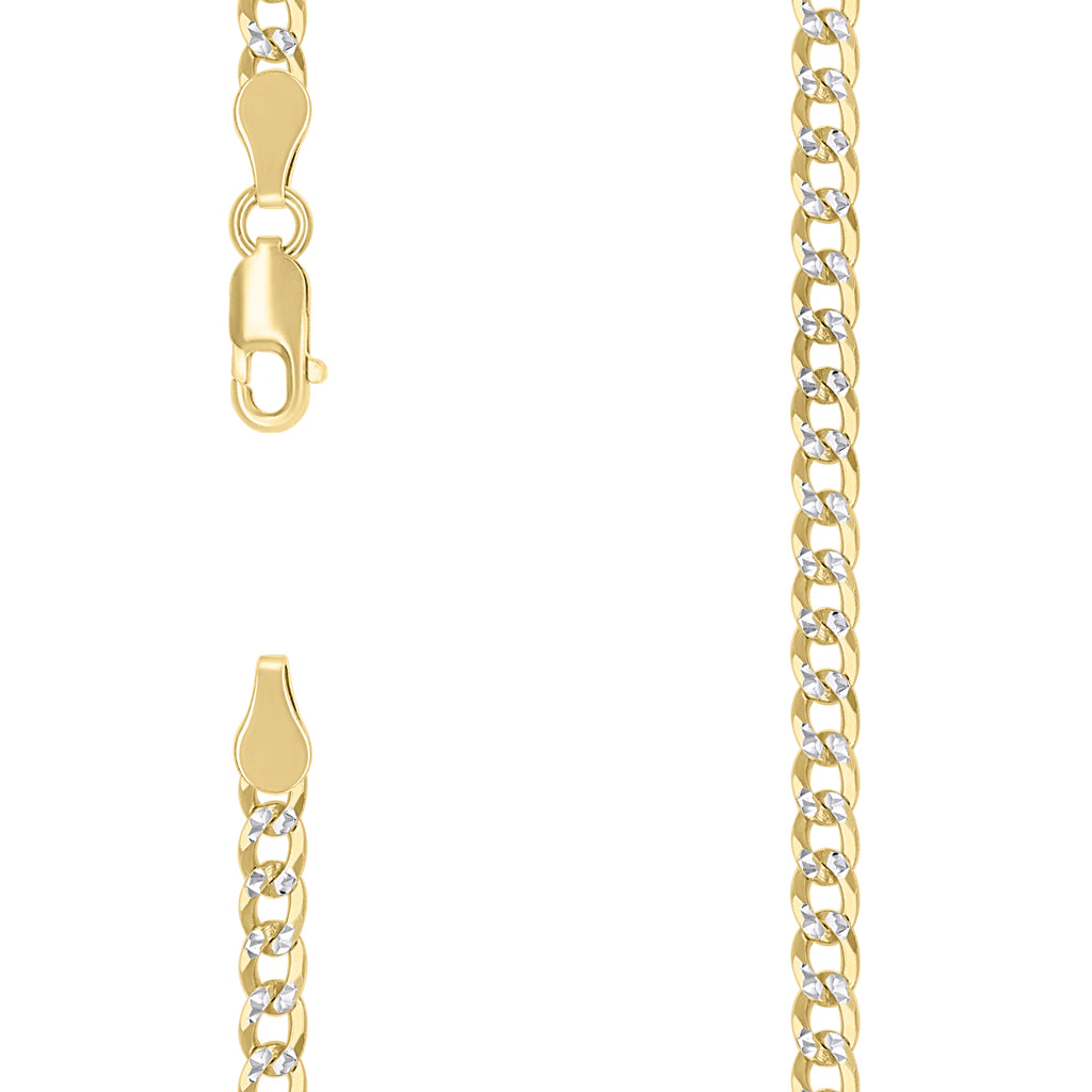 925 Silver Solid Super Flat Cuban Chain Two-tone 3.7mm-9