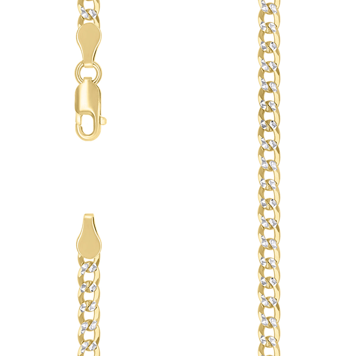925 Silver Solid Super Flat Cuban Chain Two-tone 3.7mm-9