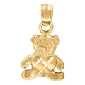 10K Yellow Gold Womens Diamond-Cut Baby Teddy Bear Heart Charm Pendant