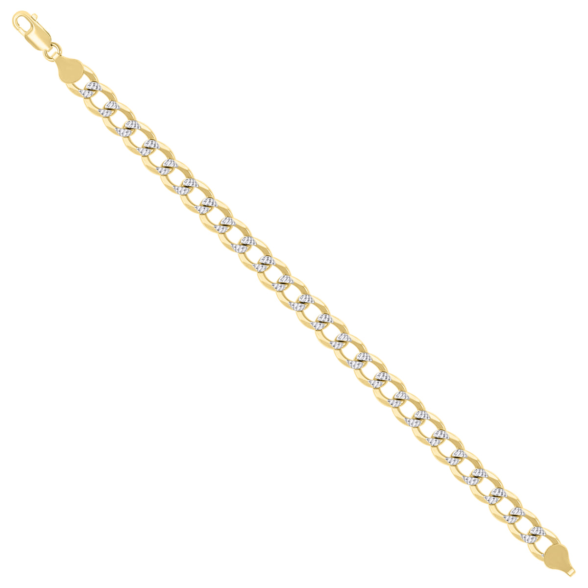 925 Silver Solid Super Flat Cuban Chain Two-tone 7.4mm-26
