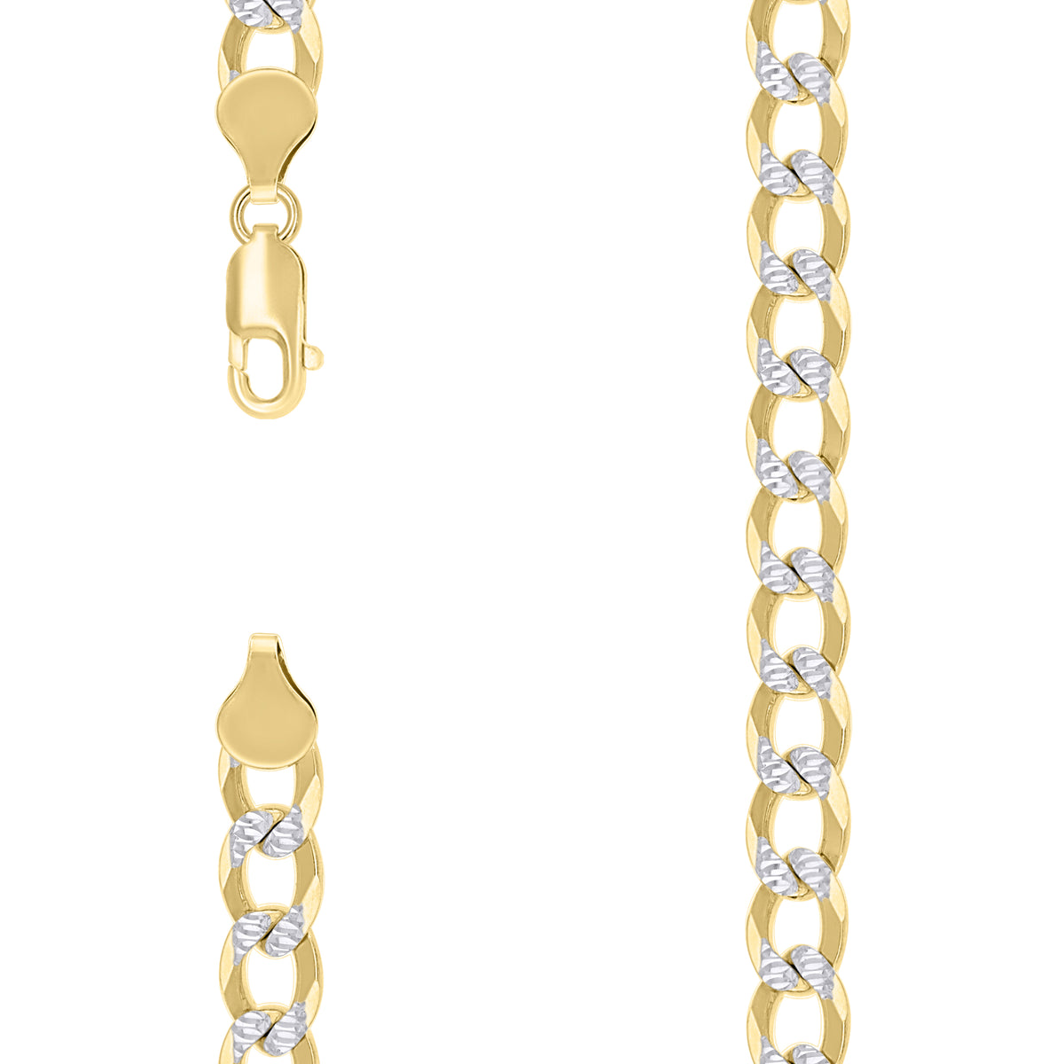 925 Silver Solid Super Flat Cuban Chain Two-tone 7.4mm-22