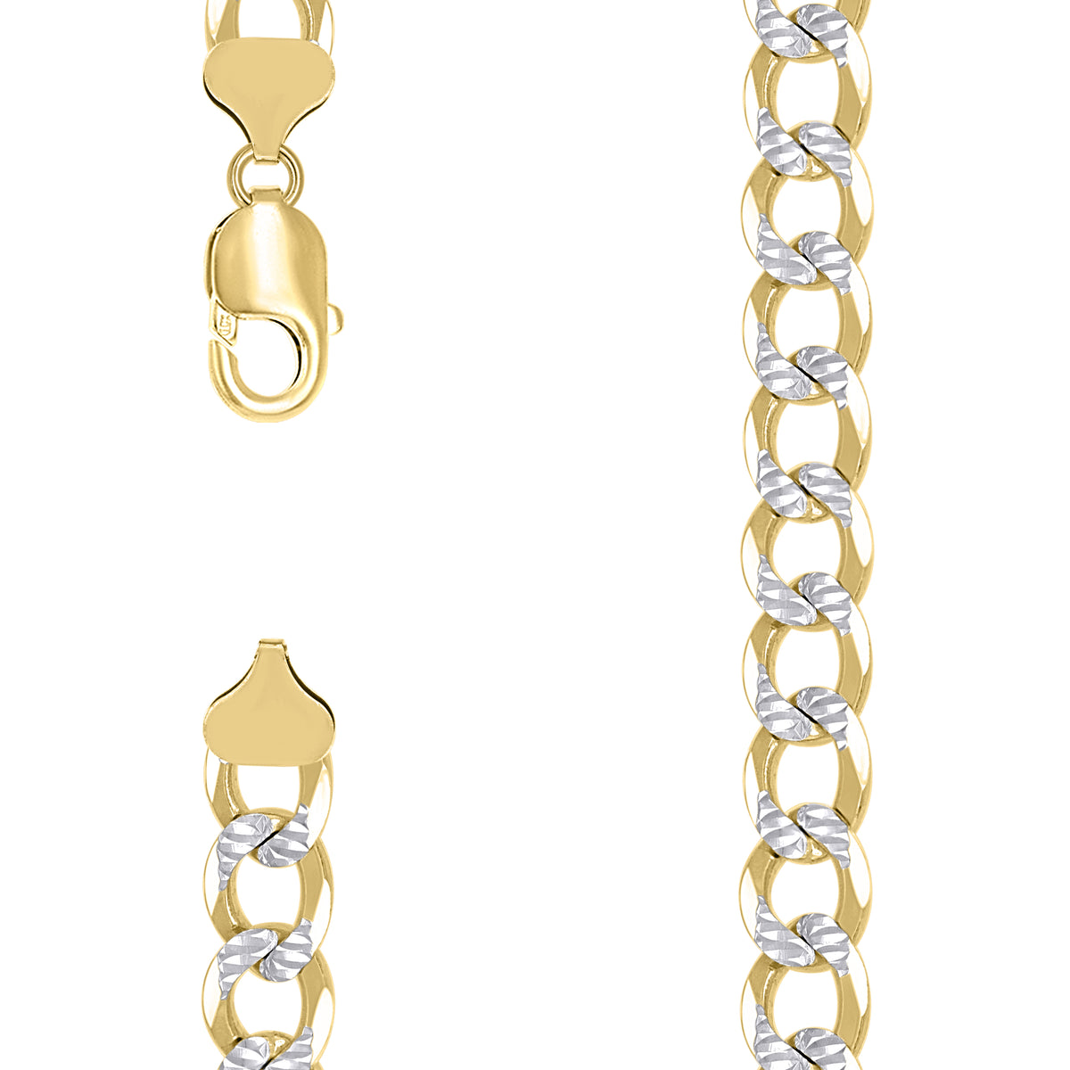 925 Silver Solid Super Flat Cuban Chain Two-tone 10.5mm-26