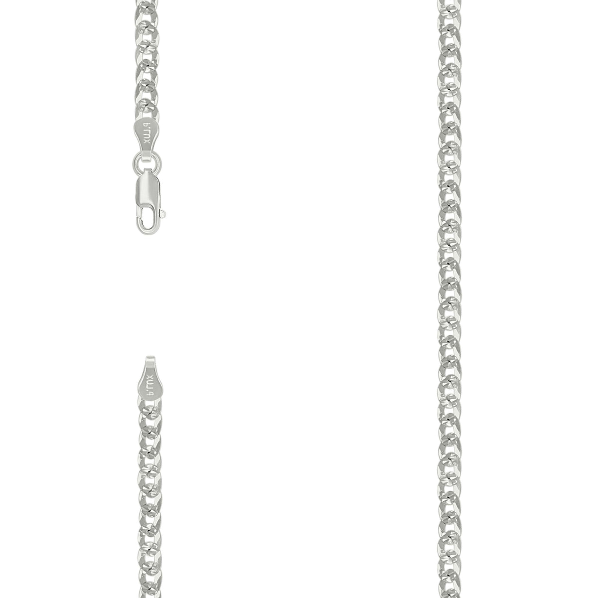 925 Silver Solid Pave Super Flat Cuban Chain Silver 3.7mm-20