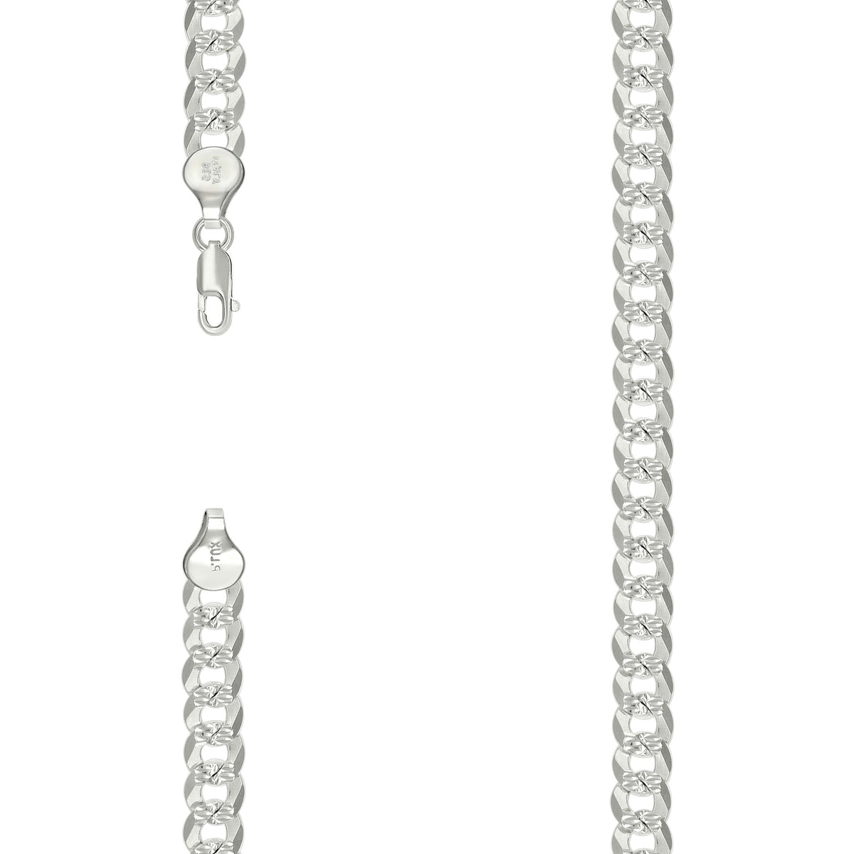 925 Silver Solid Pave Super Flat Cuban Chain Silver 7.2mm-7